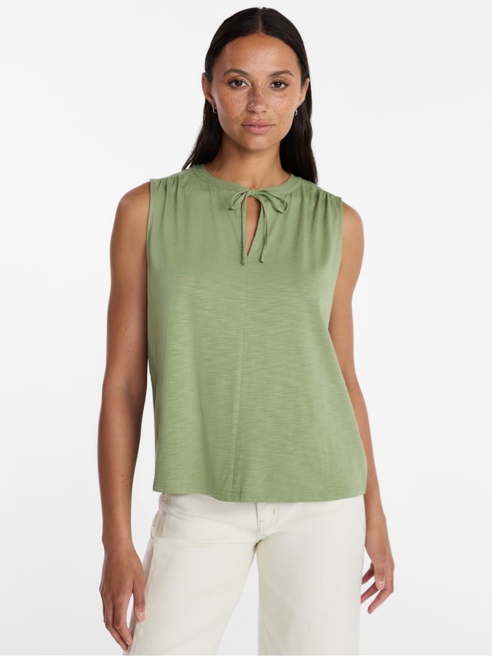 Time and Tru Sage Green Tie Front Sleeveless Top Women's Medium